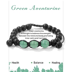 Зеленый Авантюрин Регулируемые браслеты из плетеных бусин из натурального зеленого авантюрина 10 мм и матового натурального драгоценного камня 8 мм для женщин и мужчин, внутренний диаметр: 2-3/8 дюйм (6 см)