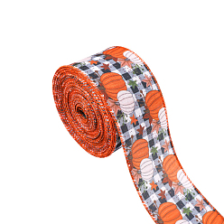 Pumpkin 10 Yards Thanksgiving Day Printed Polyester Ribbons, Flat, Pumpkin, 2-1/2 inch(63mm)