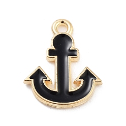 Черный Эмалевые подвески из легкого позолоченного сплава, без кадмия и без свинца, якорь очарование, чёрные, 15.5x12.5x2 мм, отверстие : 1.5 мм