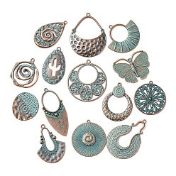 Mixed Shapes Сплавочные подвески тибетского стиля, красная медь и зеленая патина, разнообразные, 27~50x21~37.5x1.5~4 мм, отверстие : 1.4~2.5 мм