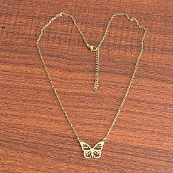 Бабочка 201 подвесные из нержавеющей стали ожерелья, золотые, бабочка, 17.72 дюйм (45 см), Pandent: 21.3x15 мм