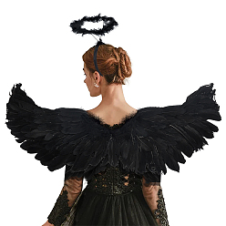 Черный Наборы для украшения вечеринки своими руками, включая пластиковую сетку для волос, с крыльями ангела из гусиных перьев, реквизит для костюмов, чёрные, 290~300x160~740x8~13 мм