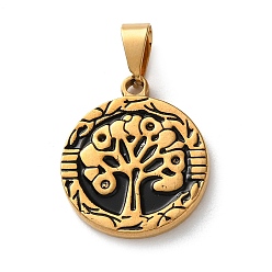 Золотой 201 нержавеющей стальной эмали подвески, древо жизни прелести, вакуумное покрытие pvd, золотые, 23.5x20x2.5 мм, отверстие : 8x4 мм
