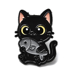 Черный Кот с рыбой эмалевые булавки, булавки для лацканов из сплава для одежды рюкзака, чёрные, 30.5x23 мм