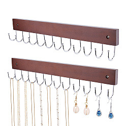 Coconut Brown 2Pcs Wood & Steel Wall Mounted Coat Hook Hangers, Coconut Brown, 365x67x30mm