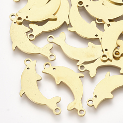 Золотой 201 соединительные звенья нержавеющие, лазерная резка, дельфин, золотые, 24.5x12x1 мм, отверстие : 1.6 мм