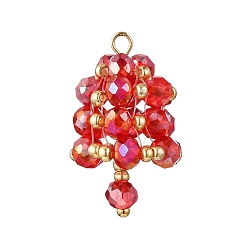 Красный Граненые гальванические стеклянные подвески, Рождественский колокольчик, с золотой 304 петлей из нержавеющей стали, красные, 25x17 мм, отверстие : 2 мм
