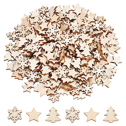 Белый Навахо 3 пакеты с необработанными деревянными кабошонами, рождественская снежинка, елка и звезда, навахо белый, 1.4~1.75x1.5x0.2 см, 100 шт / пакет