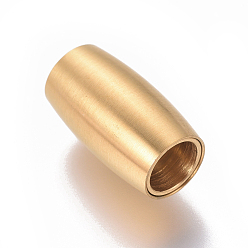 Golden Ion Plating(IP) 304 Stainless Steel Magnetic Clasps with Glue-in Ends, Matte, Oval, Golden, 14x8mm, Hole: 5mm