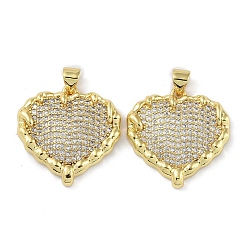 Настоящее золото 18K Покрытие стойки латунь микропаве прозрачные подвески из кубического циркония, долговечный, без свинца и без кадмия, сердце, реальный 18 k позолоченный, 21.5x21.5x3 мм, отверстие : 4x3 мм