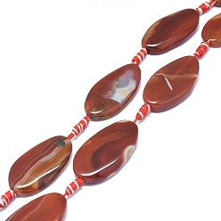 Sienna Natural Banded Agate/Striped Agate Beads Strands, Dyed & Heated, Oval, Sienna, 38~40x19~21x5~7mm, Hole: 1.6mm, about 8pcs/Strand, 15.55 inch(39.5cm)