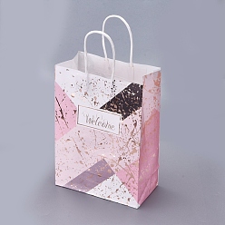 Pink Прямоугольные крафт-бумажные пакеты с ручкой, сумка для покупок, сумка для товаров, подарок, праздничная сумка, розовые, 18.5x25.5x9.5 см
