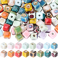 (52) Непрозрачная лаванда 96 шт 16 цвета фарфоровые керамические бусины ручной работы, кубические, яркие глазированный фарфор, разноцветные, 7~8x7.5~8.5x7.5~8.5 мм, отверстие : 2 мм, 6 шт / цвет