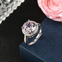 Круглые 925 Кольца из стерлингового серебра с паве из кубических цирконий, Реальная платина, круглые, размер США 7 1/2 (17.7 мм), круглый : 13 мм