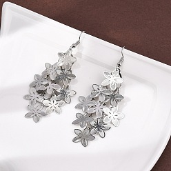 Нержавеющая Сталь Цвет 430 болтаться серьги из нержавеющей стали цветок, с железными крюками серьги, цвет нержавеющей стали, 74 мм