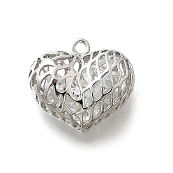 Платина Латунь с кубическим цирконием подвеской, без кадмия, без никеля и без свинца, полые прелести сердца, платина, 20x23x12 мм, отверстие : 2 мм