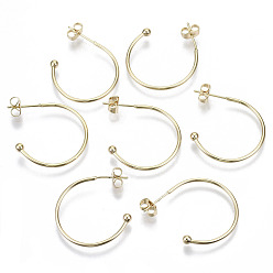 Real 18K Gold Plated Brass Half Hoop Earrings, Stud Earring, Nickel Free, with Ear Nuts and 925 Sterling Silver Pins, Real 18K Gold Plated, 26~30x25~28x3mm, Pin: 0.7mm