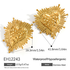 Золотой Религия 304 серьги-гвоздики из нержавеющей стали, святое сердце, золотые, 39.3x41.8 мм