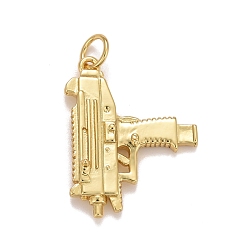 Настоящее золото 18K Стойки обшивки латунные подвески, с прыжковых колец, долговечный, без свинца, без кадмии и без никеля, пистолет, реальный 18 k позолоченный, 22x17x4.5 мм, Перейти кольцо: 5x0.7 мм, 3.5 мм внутренним диаметром