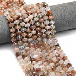 Rutilated Кварц Нити бусин из рутилированного кварца из натурального черного золота, граненые, рондель, с бисером, 8.5~10x5.5~6.5 мм, отверстие : 1 мм, около 43~45 шт / нитка, 15.35'' (39 см)