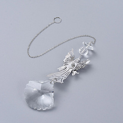 Платина Хрустальная люстра призмы, стеклянный подвесной кулон в форме раковины, с кристально горный хрусталь, ангельские железные звенья и кабельная цепь, граненые, платина, 350x2 мм