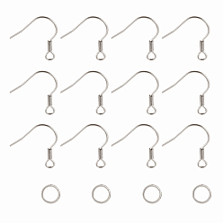 Stainless Steel Color 316 Surgical Stainless Steel Earring Hooks, Ear Wire, with 304 Stainless Steel Open Jump Rings, Stainless Steel Color, 74x72x17mm