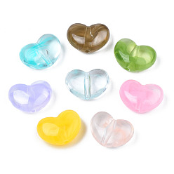 Mixed Color Transparent Acrylic Beads, Two-Tone, Imitation Gemstone Style, Heart, Mixed Color, 15.5x21x9.5mm, Hole: 2mm, about 235pcs/500g