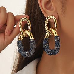 Темно-Синий Ccb пластиковые и тканевые овальные серьги-гвоздики с цепочкой якорного плетения, золотые, темно-синий, 82x49 мм