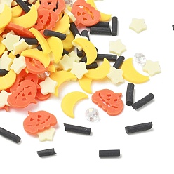 Mixed Color Halloween Handmade Polymer Clay Sprinkles Mix, Polymer Clay & & Plastic Rhinestone Cabochons, Moon & Star & Pumpkin, for Nail Art & Resin Decoration, Mixed Color, 3~8x1.8~9x1~4mm
