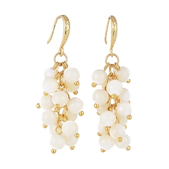 Golden Cluster Dangle Earrings, with Natural Sea Shell Beads, Brass Earring Hooks and Cardboard Box, White, Golden, 48mm, pin: 0.8x1mm