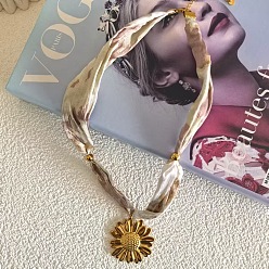 Цветок 304 Женские шарфы с подвеской из нержавеющей стали и эмалированным принтом, золотые, цветок, 19.69 дюйм (50 см), Кулон : 42x46 мм