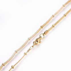 Golden 304 Stainless Steel Mesh Chain Necklaces, with 304 Stainless Steel Beads and 304 Stainless Steel Clasps, Golden, 16.9 inch(43cm), 2mm