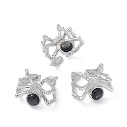 Hypersthene Spider Natural Hypersthene Cuff Rings, Platinum Tone Brass Open Rings for Women, 4.5~22mm, Inner Diameter: US Size 7 1/4(17.5mm)