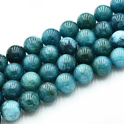 Стально-синий Природного кварца нитей бисера, окрашенные, круглые, имитация апатита, стальной синий, 10~10.5 мм, отверстие : 1~1.2 мм, около 37~38 шт / нитка, 14.76~15.16 дюйм (37.5~38.5 см)