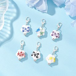 Серебро 6 шт. 6 цвета фарфоровые подвесные украшения, цветок, с цинковым сплавом застежками омаров коготь, серебряные, 31 мм, 1 шт / цвет