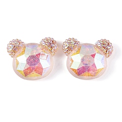 Персиковый Слойка Кабошоны с головой медведя из прозрачной эпоксидной смолы, с блеском порошок, розовые, 19x23x7 мм