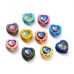 (52) Непрозрачная лаванда Шить на горный хрусталь, флуоресцентный стиль мокко, стекло горный хрусталь, с латунной фурнитурой , аксессуары для одежды, имитация желе, сердце, разноцветные, 12.5x12.5x5.7 мм, отверстие : 1.2 мм