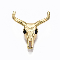Золотой Латунь микропаве черный кубический цирконий, без кадмия и без свинца, крупный рогатый скот черепа, золотые, 20x18.5x5 мм, отверстие : 1.5 мм