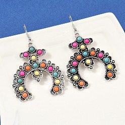 Разноцветный Серьги-подвески из искусственного сплава бирюзы для женщин, крестик, античное серебро, красочный, 68x44.5 мм