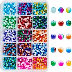 Gemischte Farbe Lackiert Harzkügelchen, Runde, Ton zwei, gefärbt, Gemischte Farbe, 4.5x4 mm, Loch: 1 mm, 15 Farben, 120 Stk. je Farbe, 1800 Stück / Karton