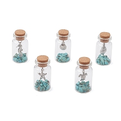 Прозрачный 5 шт 5 стили стеклянные бутылки желаний дисплей украшения, синтетические бирюзовые бусины и подвески из сплава внутри, для украшения рабочего стола домашнего офиса, прозрачные, 43x22 мм