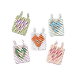 Mixed Color Handmade MIYUKI Japanese Seed Loom Pattern Seed Beads, Rectangle with Heart Pendants, Mixed Color, 29x18.5x1.7mm, Hole: 2mm