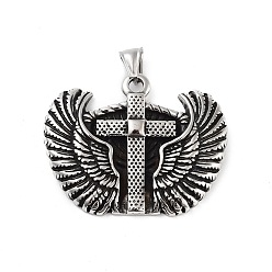 Античное Серебро Ретро 304 из нержавеющей стали большие кулоны, крест с подвеской в виде крыльев, античное серебро, 41.5x52x6 мм, отверстие : 4x6.5 мм