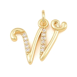 Letter W Brass Micro Pave Clear Cubic Zirconia Pendants, Letter Charms, Cadmium Free & Lead Free, Real 18K Gold Plated, Letter W, 15x17.5x2mm, Hole: 5mm