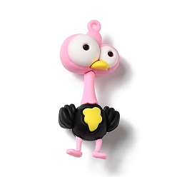 Pink PVC Plastic Cartoon Big Pendants, Burst Eyes Ostrich Charms, for DIY Keychain Making, Pink, 70x29.5x21.5mm, Hole: 2.5mm