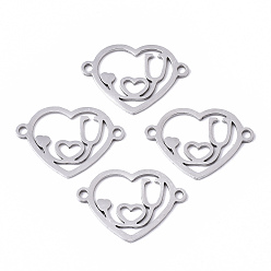 Нержавеющая Сталь Цвет Устойчивые к потускнению, День святого Валентина 201 Соединительные элементы из нержавеющей стали, лазерная резка, сердце со словом я люблю тебя, цвет нержавеющей стали, 14x20x1 мм, отверстие : 1.5 мм
