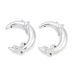 с Покрытием Серебра Покрытие акриловыми шариками, луна со звездой и бантом, со серебряным покрытием, 42x37x10 мм, отверстие : 1.8 мм