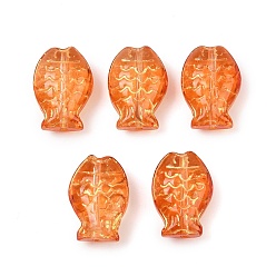 Шоколадный Гальванопокрытие и стеклянные бусины с золотым металлическим плетением, рыба, цвет шоколада, 14.5x10x6 мм, отверстие : 1.2 мм