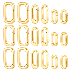 Настоящее золото 18K 12шт 3 стили латунные пружинные затворные кольца, прямоугольные, реальный 18 k позолоченный, 14~20x7~12x2.5~3 мм, отверстие : 4x10~14 мм, 4 шт / стиль