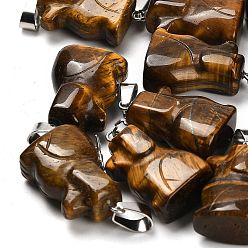 Тигровый глаз Природных тигровый глаз подвески, с 201 вывод из нержавеющей стали, собака, 25~27x15~16x9~9.5 мм, отверстие : 5x7 мм